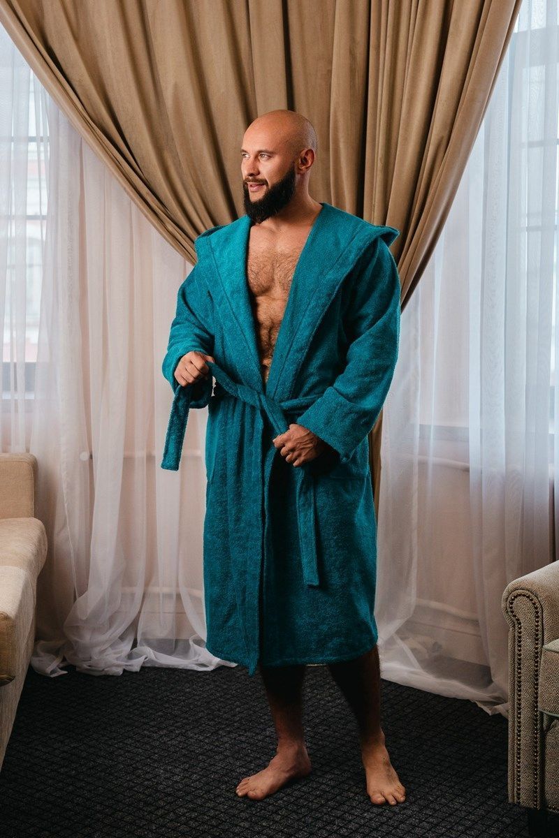 снимок Халат махровый с капюшоном, морская волна от магазина BIO-TEXTILES ОПТ