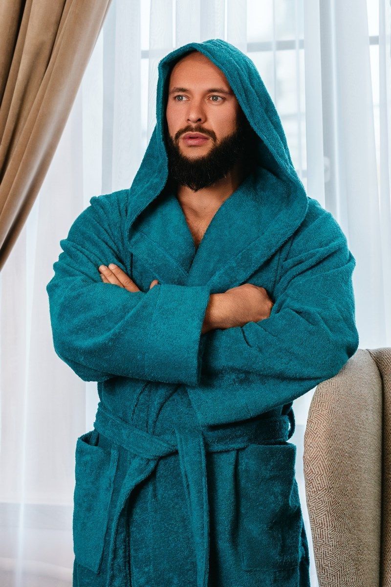 снимок Халат махровый с капюшоном, морская волна от магазина BIO-TEXTILES ОПТ