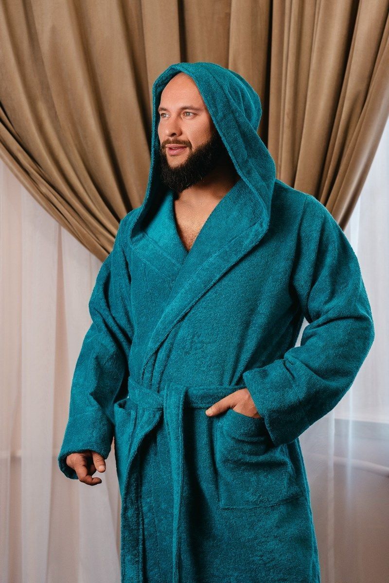 снимок Халат махровый с капюшоном, морская волна от магазина BIO-TEXTILES ОПТ