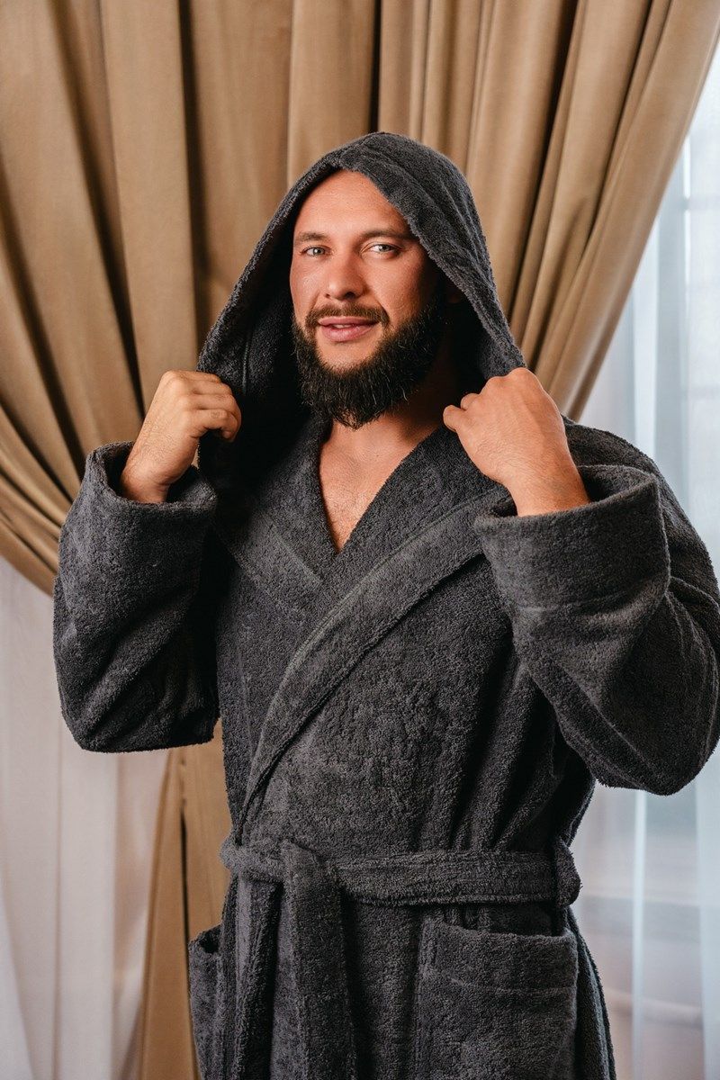 снимок Халат махровый с капюшоном темно-серый от магазина BIO-TEXTILES ОПТ