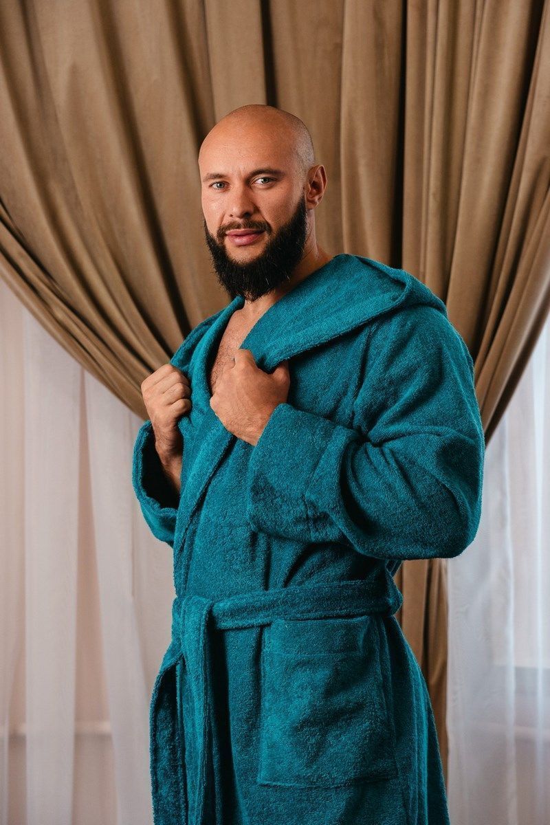 снимок Халат махровый с капюшоном, морская волна от магазина BIO-TEXTILES ОПТ