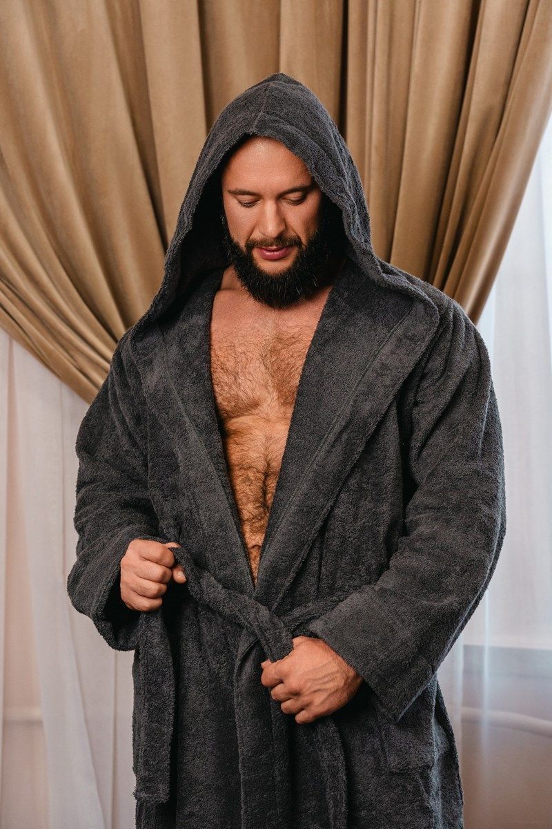 снимок Халат махровый с капюшоном темно-серый от магазина BIO-TEXTILES ОПТ