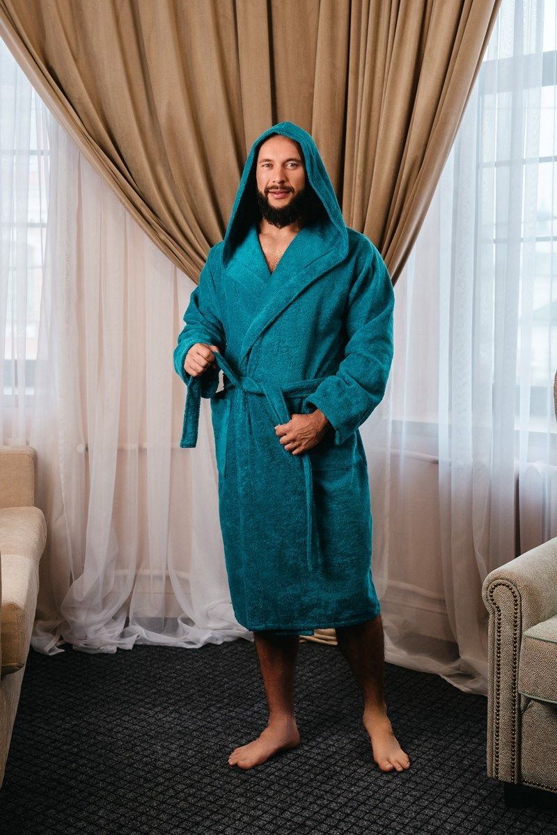 снимок Халат махровый с капюшоном, морская волна от магазина BIO-TEXTILES ОПТ