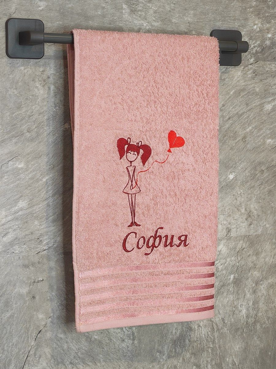 снимок Полотенце с вышивкой 50*90 "София" розовое от магазина BIO-TEXTILES ОПТ