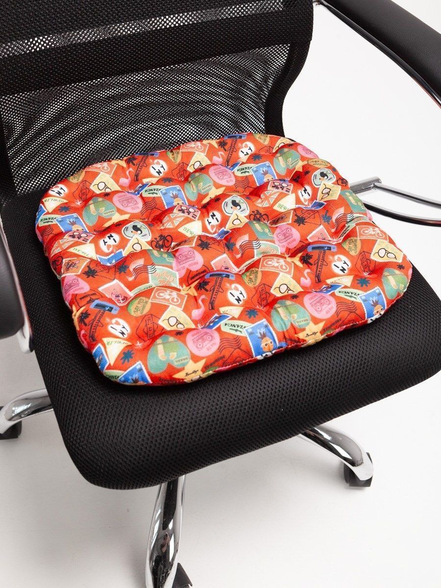 снимок Подушка на стул "Марки" с лузгой гречихи 40*40 от магазина BIO-TEXTILES ОПТ